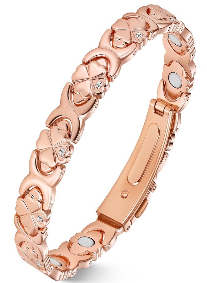 سوار جيكانوري النحاسي المغناطيسي للنساء - مغناطيس بقوة 3500 غاوس - مشبك قابل للطي عالي الجودة وطول قابل للتعديل، ذهبي وردي - Image 1